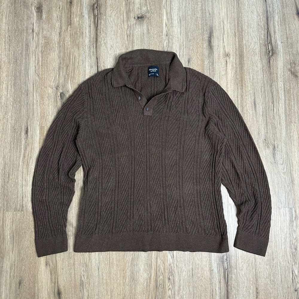 Abercrombie & Fitch Cable-Knit Long Sleeve Polo Sweater